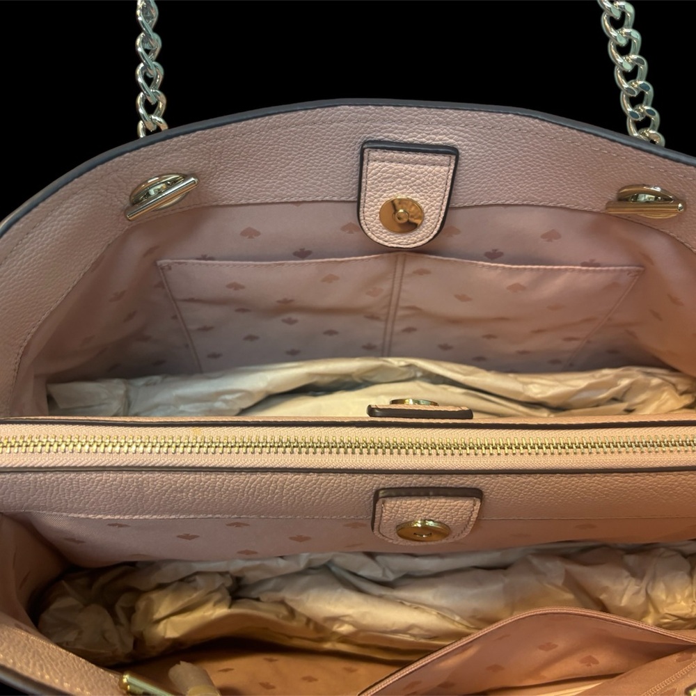 🩷NWT KATE SPADE ♠️ Blush Pink Pebbled Leather Chain-Handle Tote - Picture 3 of 6